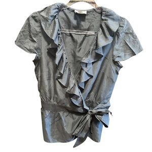 LOFT Silver Gray Ruffled Flutter Sleeve Blouse SZ M